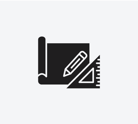 Blueprint with pencil and triangle ruler icon.