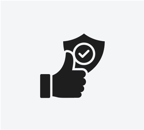 Thumbs up with shield and checkmark.